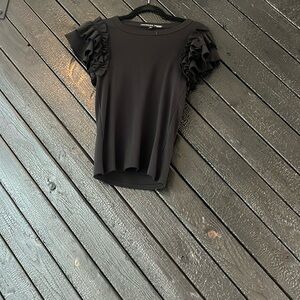 Veronica Beard Ruffle Sleeved Ribbed top